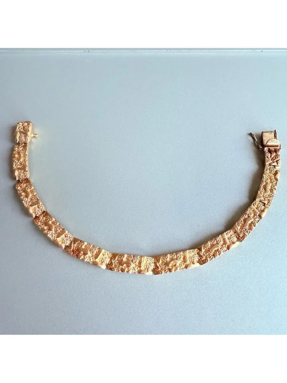 Solid 14k Yellow Gold Nugget Panel Link Bracelet HEAVY